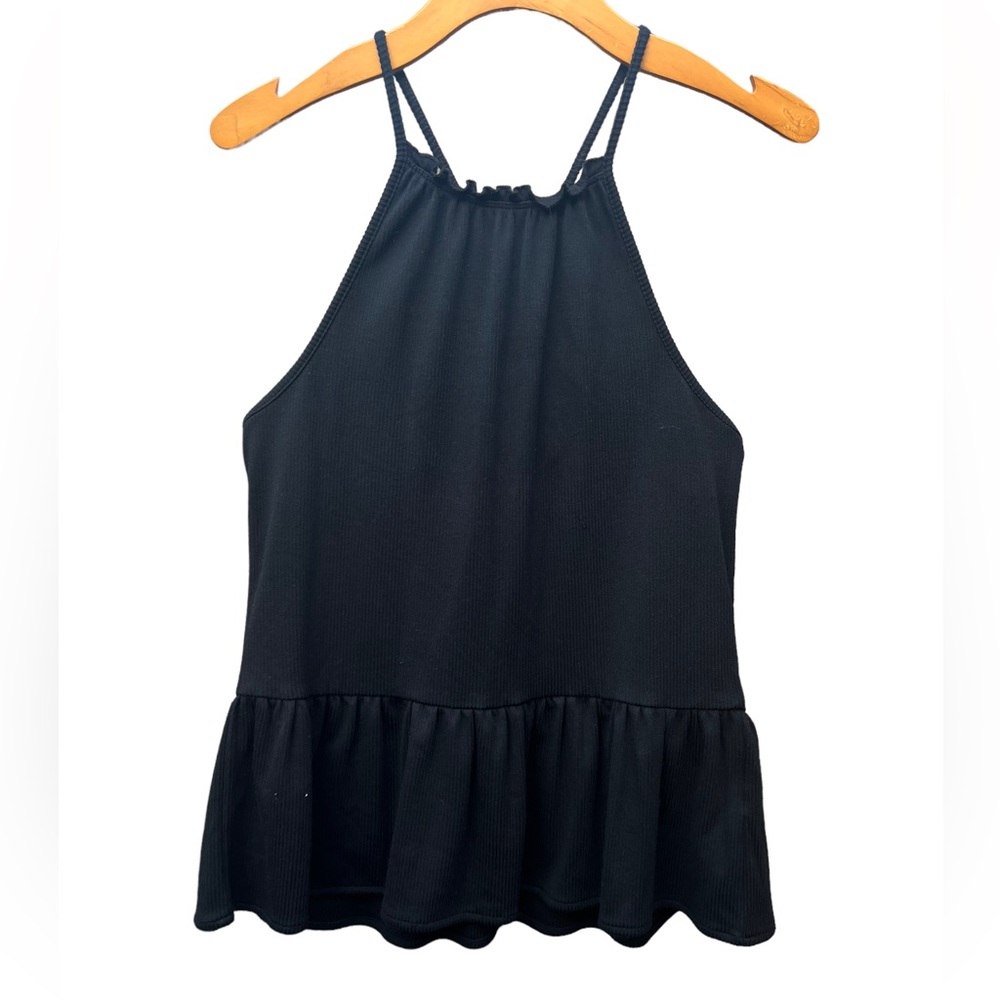 ⭐️⭐️⭐️4 for$12⭐️⭐️⭐️ Volcom Ribbed Black Racerback Peplum Tank Top Black Size S